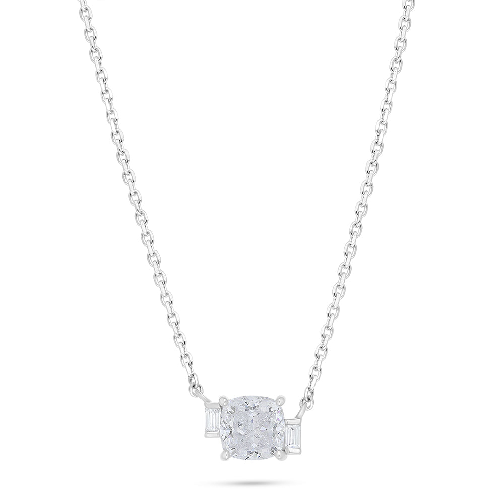 Sterling Silver 925 Necklace Rhodium Plated Embedded With White Zircon