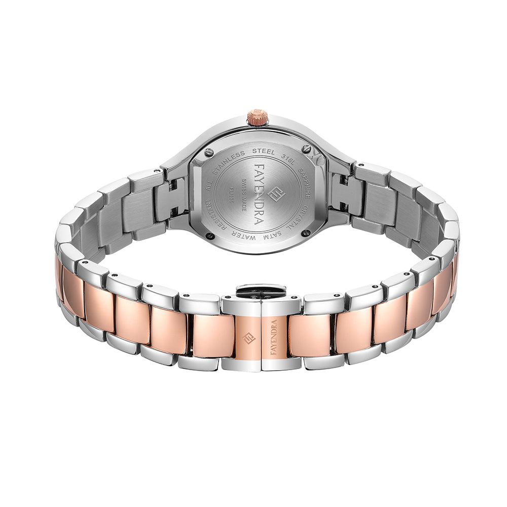 Stainless Steel 316 Watch Silver And Rose Gold Color - WHITE METAL DIAL