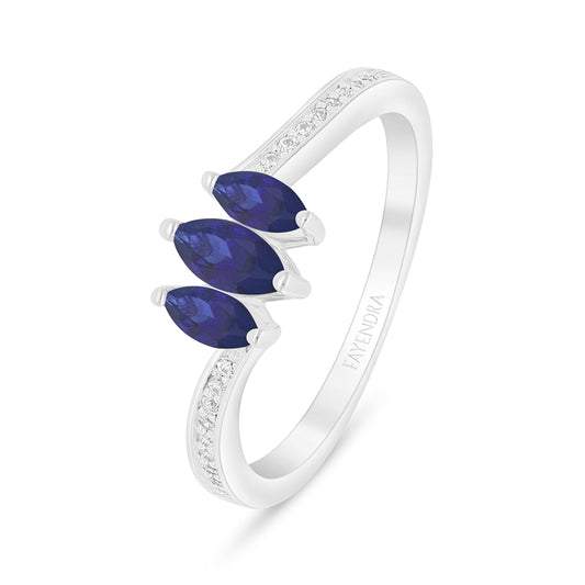 خاتم من الفضة الخالصة عيار 925 مطلي روديوم مرصع زفير كروندوم و فص ابيض