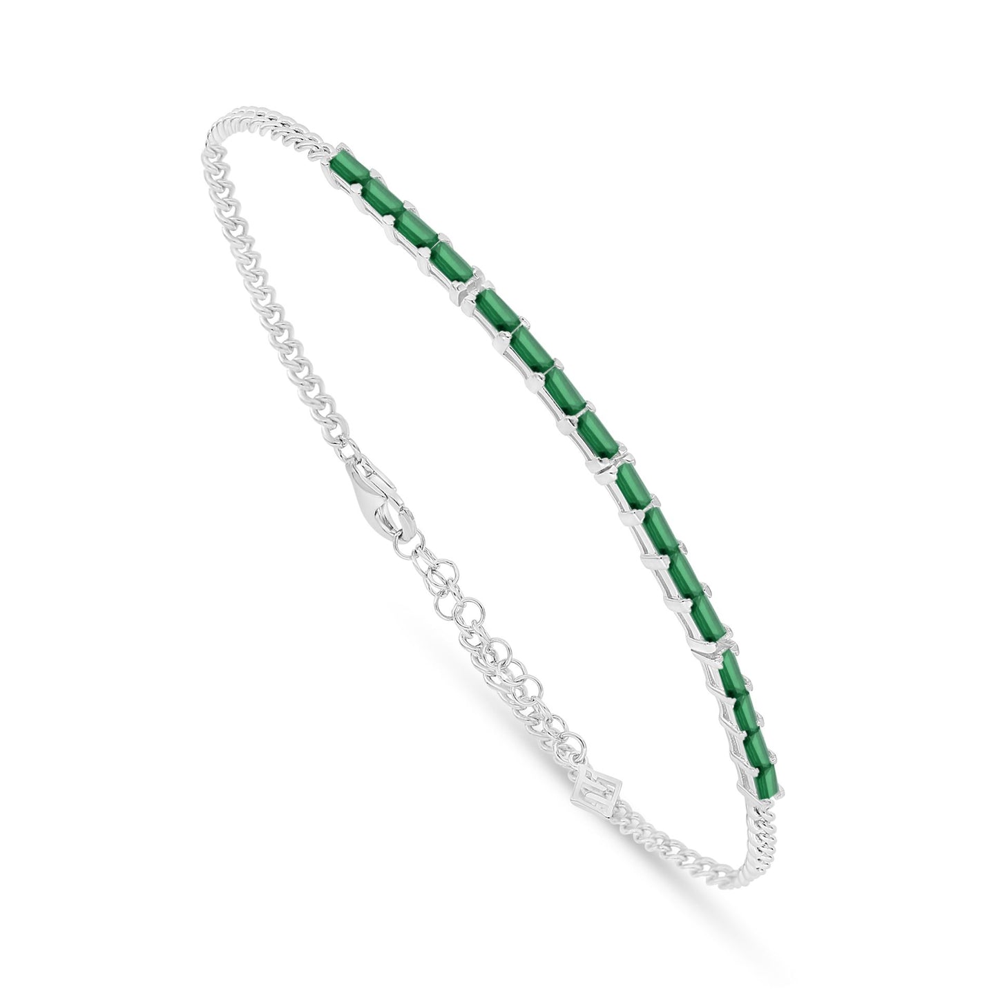 Sterling Silver 925 Bracelet Rhodium Plated Embedded With Emerald Zircon