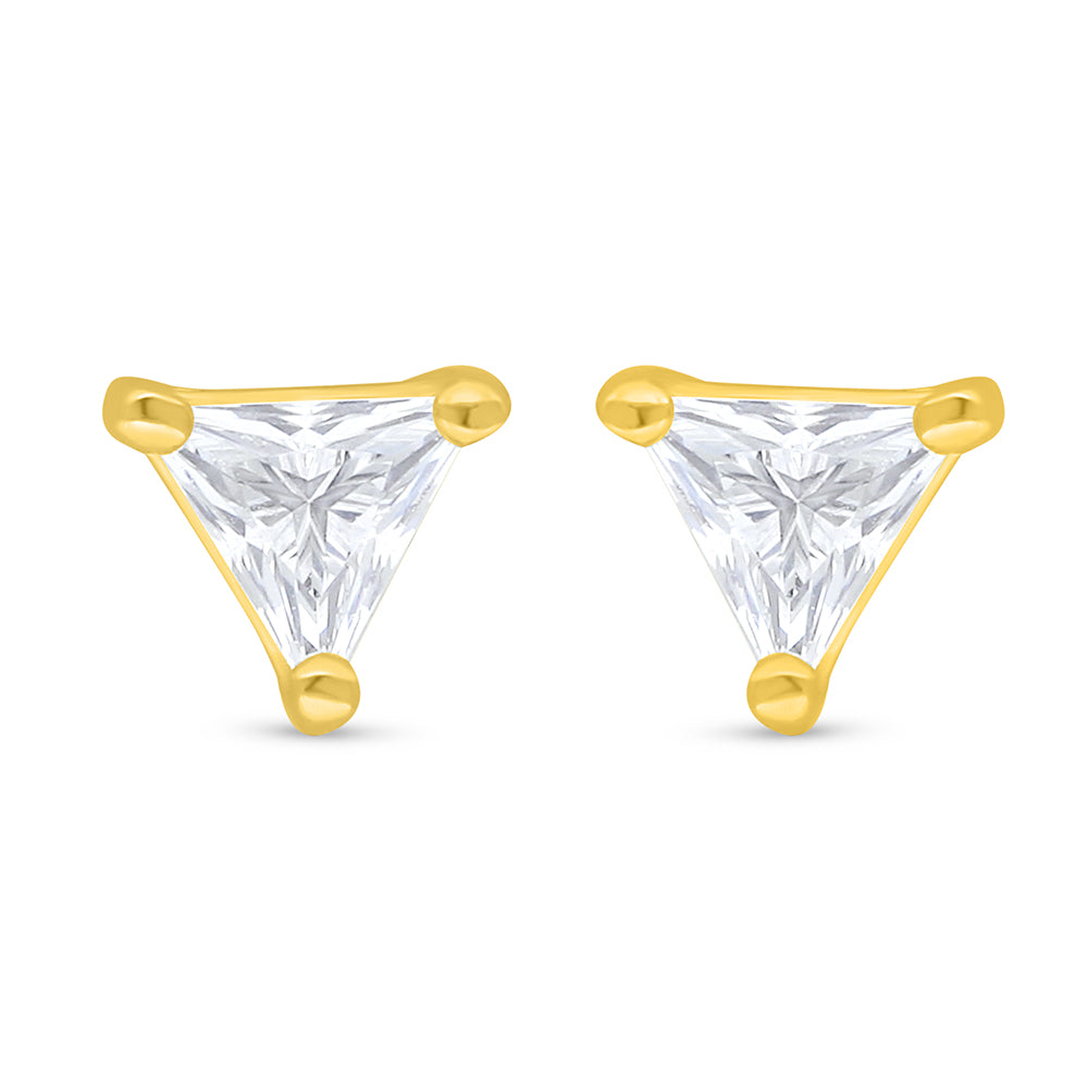 Sterling Silver 925 Earring Golden Plated Embedded With White Zircon