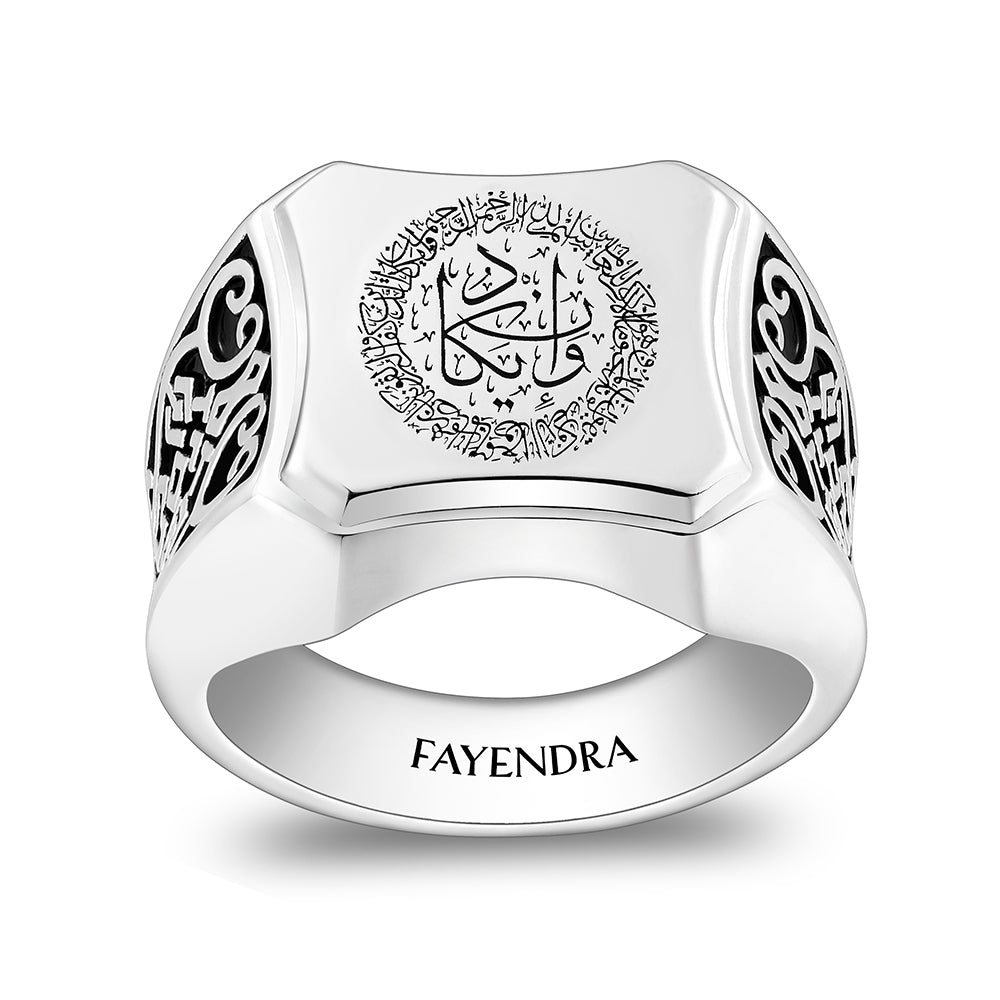 Sterling Silver 925 Islamic Ring Rhodium And Black Plated For Men