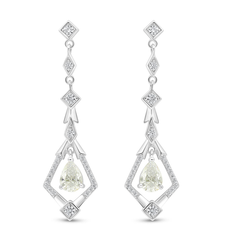 Sterling Silver 925 Earring Rhodium Plated Embedded With Diamond Color And White Zircon