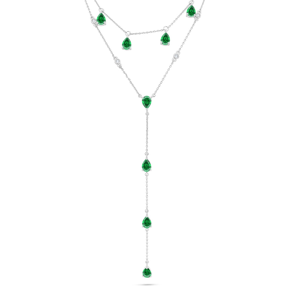 Sterling Silver 925 Necklace Rhodium Plated Embedded With Emerald Zircon And White Zircon