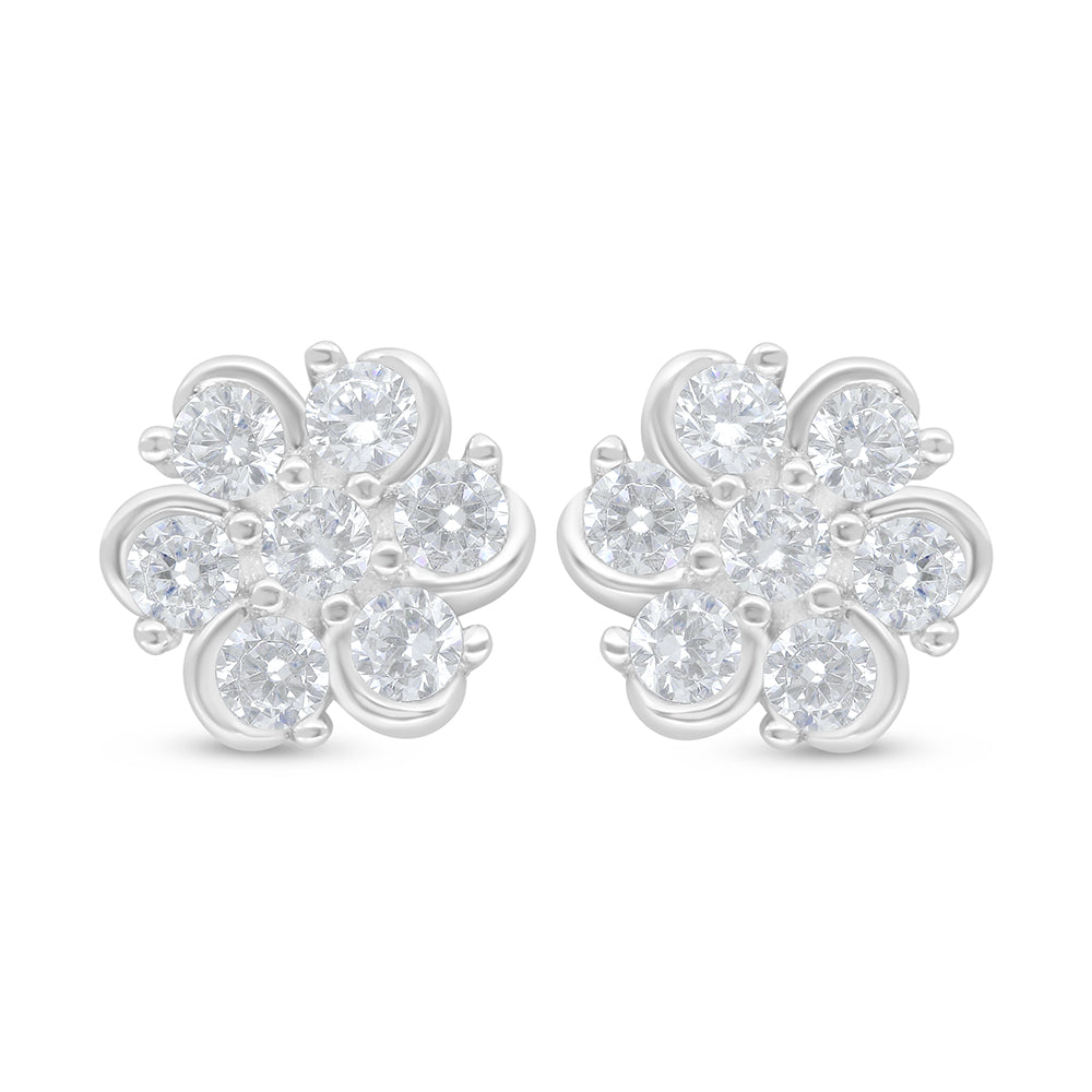 Sterling Silver 925 Earring Rhodium Plated Embedded With White Zircon