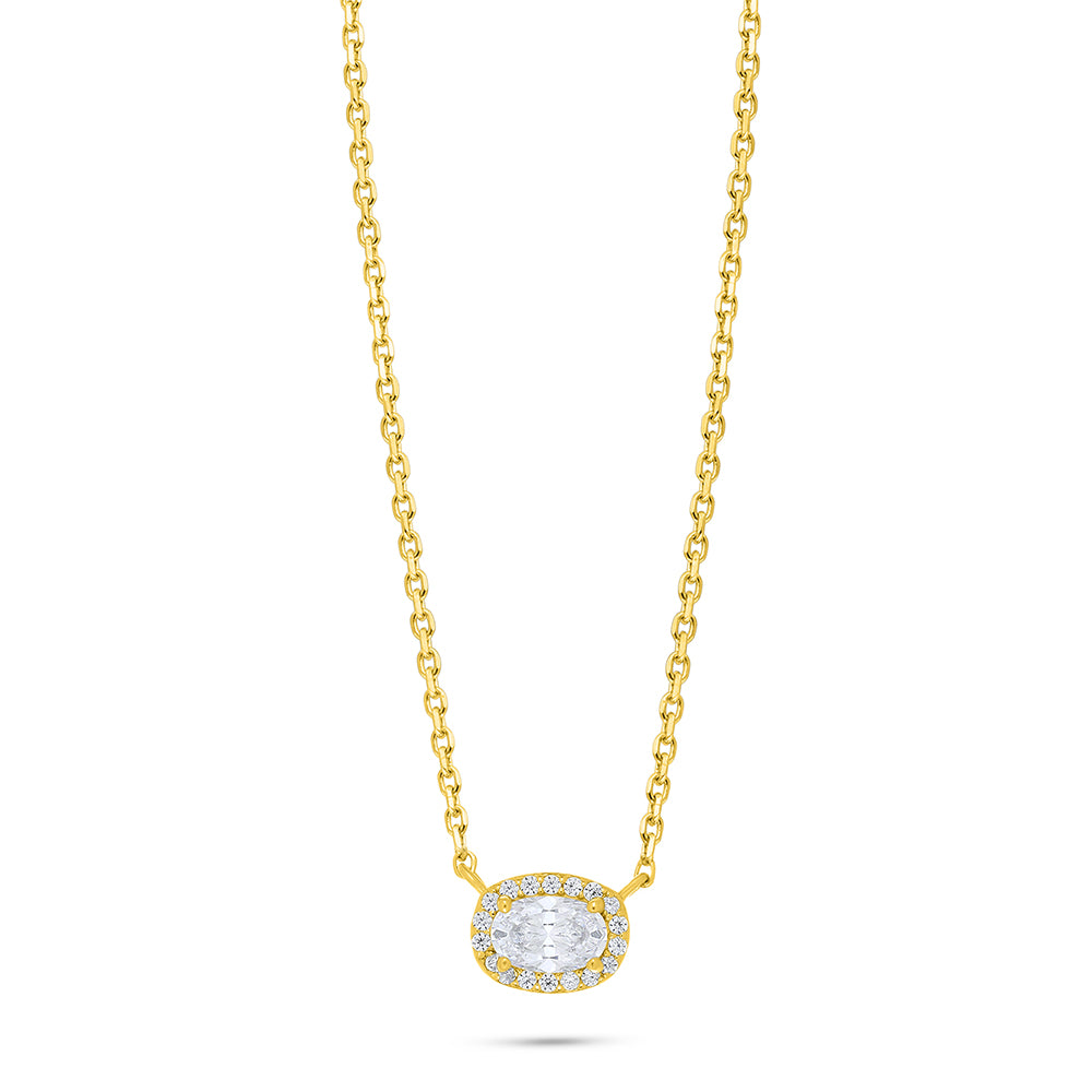 Sterling Silver 925 Necklace Golden Plated Embedded With White Zircon