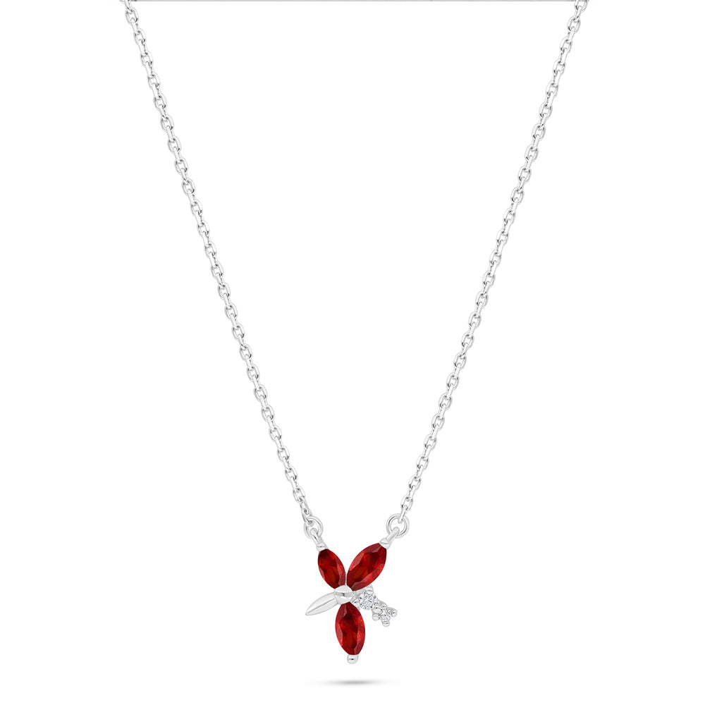 Sterling Silver 925 Necklace Rhodium Plated Embedded With Ruby Corundum And White Zircon