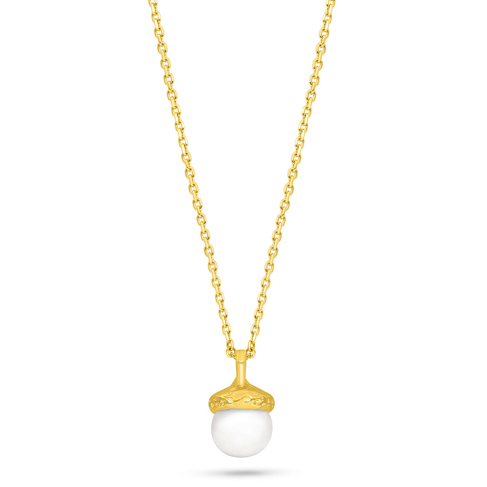 Sterling Silver 925 Necklace Golden Plated Embedded With Natural White Pearl