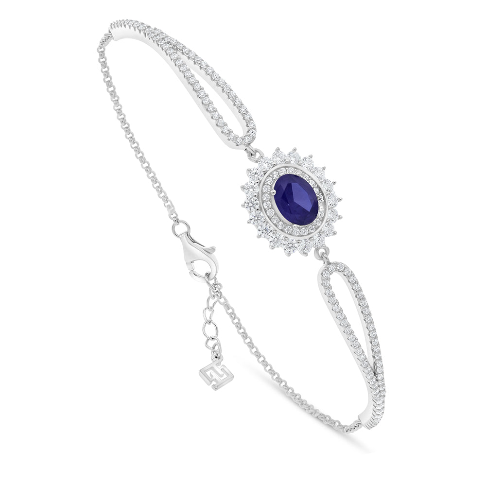 Sterling Silver 925 Bracelet Rhodium Plated Embedded With Sapphire Corundum And White Zircon