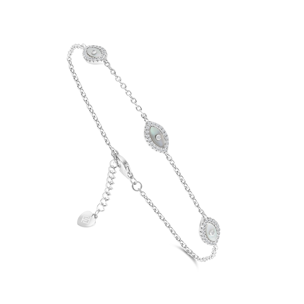 Sterling Silver 925 Bracelet Rhodium Plated Embedded With White Shell And White Zircon