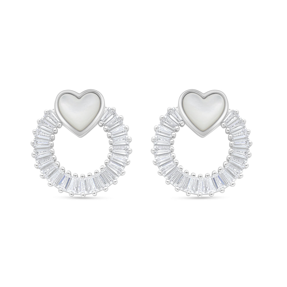 Sterling Silver 925 Earring Rhodium Plated Embedded With white Shell And White Zircon