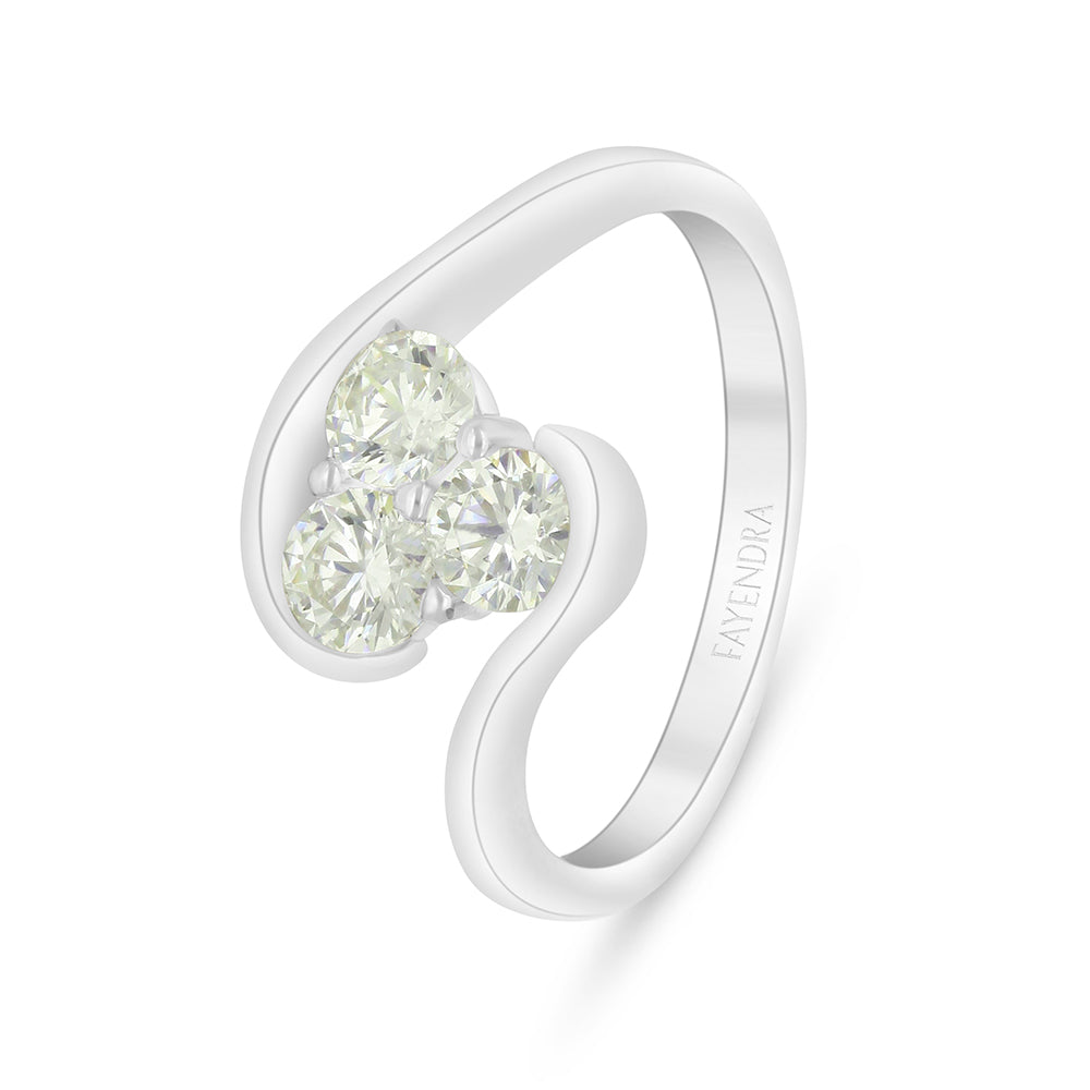 Sterling Silver 925 Ring Rhodium Plated Embedded With Yellow Diamond And White Zircon