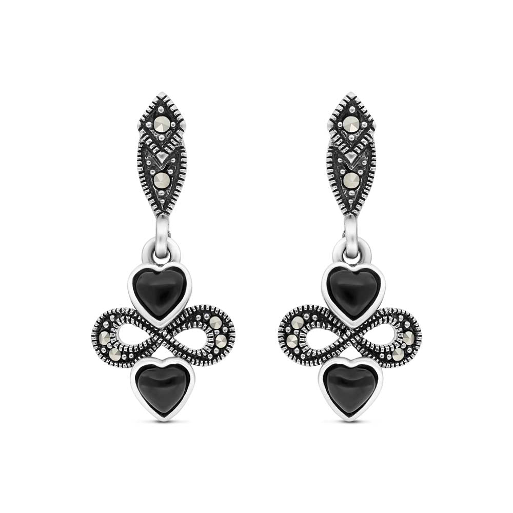 اقراط من الفضة الخالصة عيار 925 مرصعة احجار اونكس الطبيعي و ماركسايت