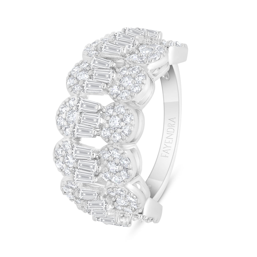 طقم فضة عيار 925 مطلي روديوم مرصع فص ابيض