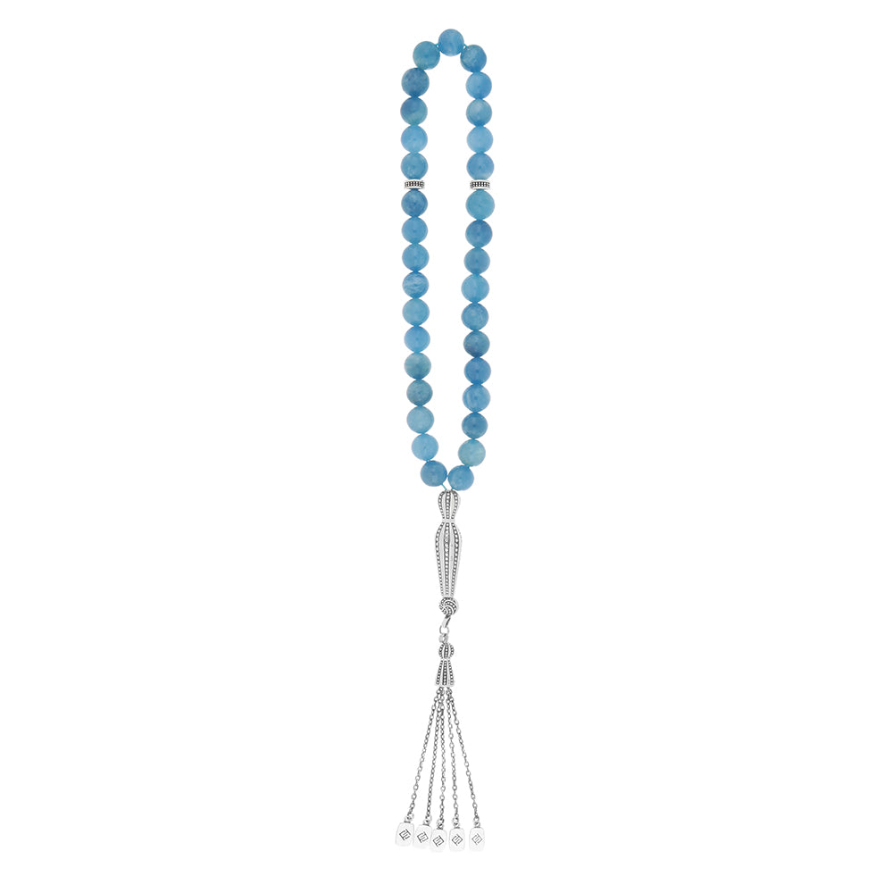 Aquamarine Rosary Beads – Handcrafted 925 Silver Tasbeeh – Fayendra