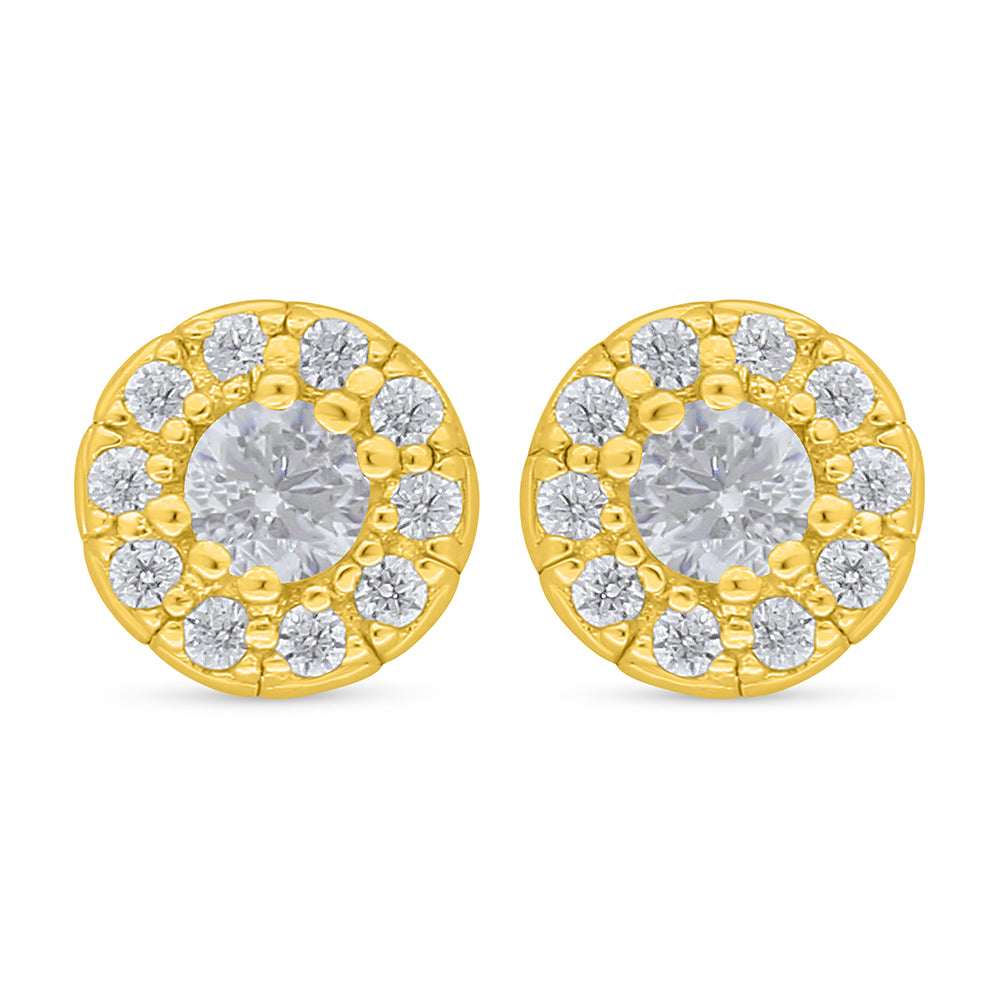 Sterling Silver 925 Earring Golden Plated Embedded With White Zircon