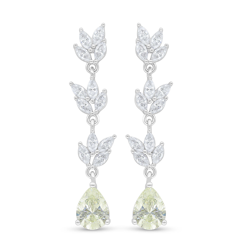 Sterling Silver 925 Earring Rhodium Plated Embedded With Yellow Diamond And White Zircon