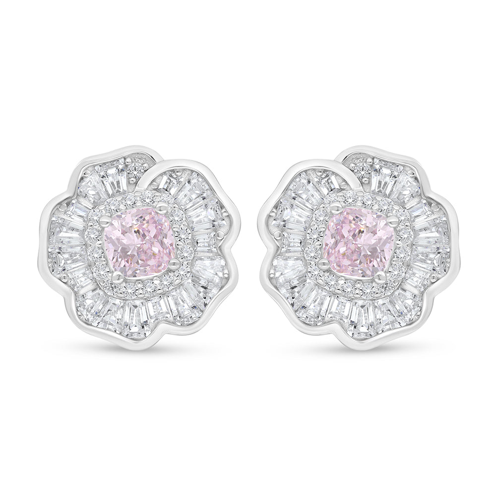 اقراط من الفضة الخالصة عيار 925 مطلي روديوم مرصع زركون بنك و فص ابيض