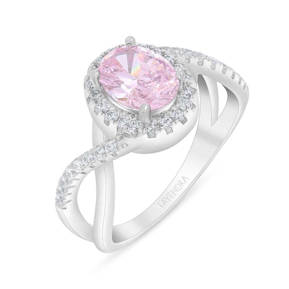 خاتم من الفضة الخالصة عيار 925 مطلي روديوم مرصع زركون بنك و فص ابيض