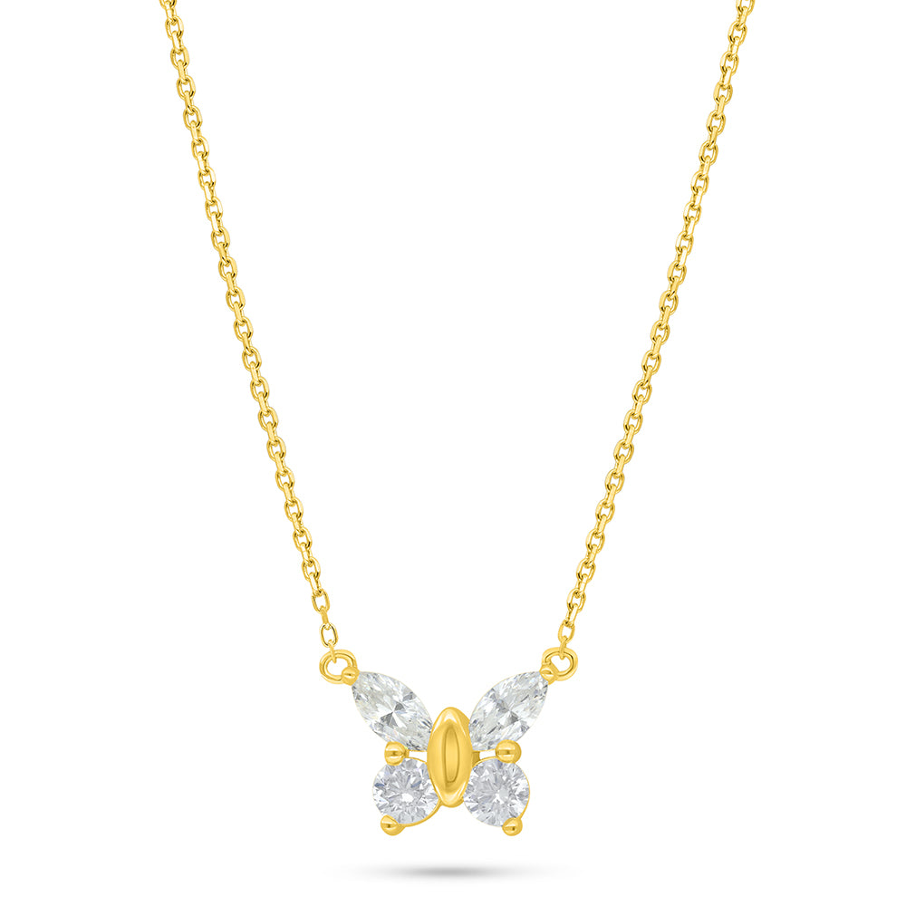 Sterling Silver 925 Necklace Golden Plated Embedded With Yellow Diamond And White Zircon