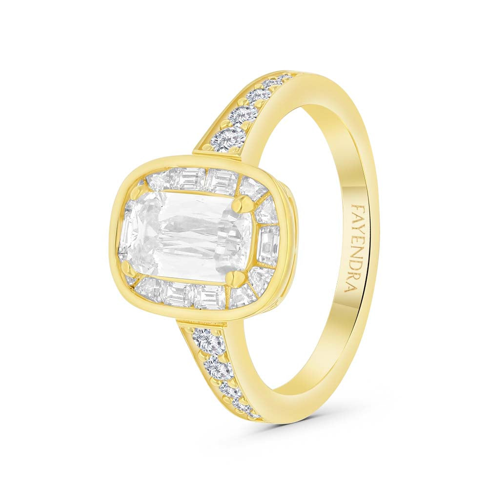 Sterling Silver 925 Ring Gold Plated Embedded With Yellow Zircon And White Zircon