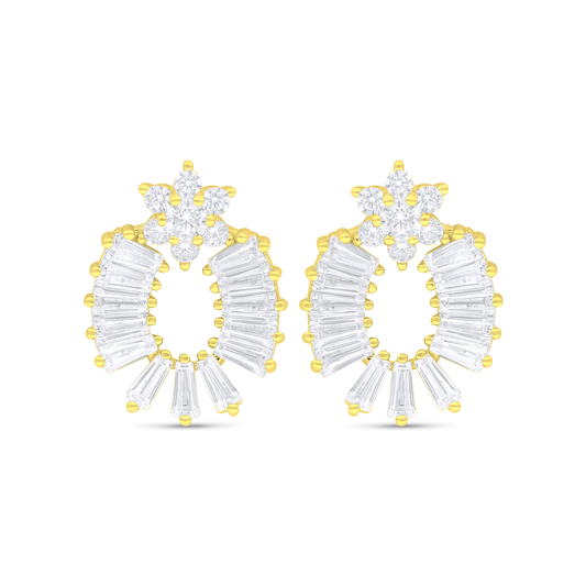 اقراط من الفضة الخالصة عيار 925 مطلي ذهبي مرصع فص ابيض