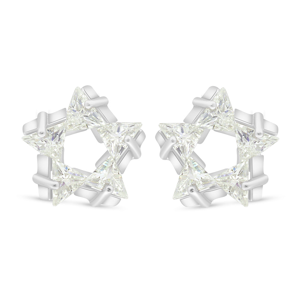 Sterling Silver 925 Earring Rhodium Plated Embedded With Diamond Zircon