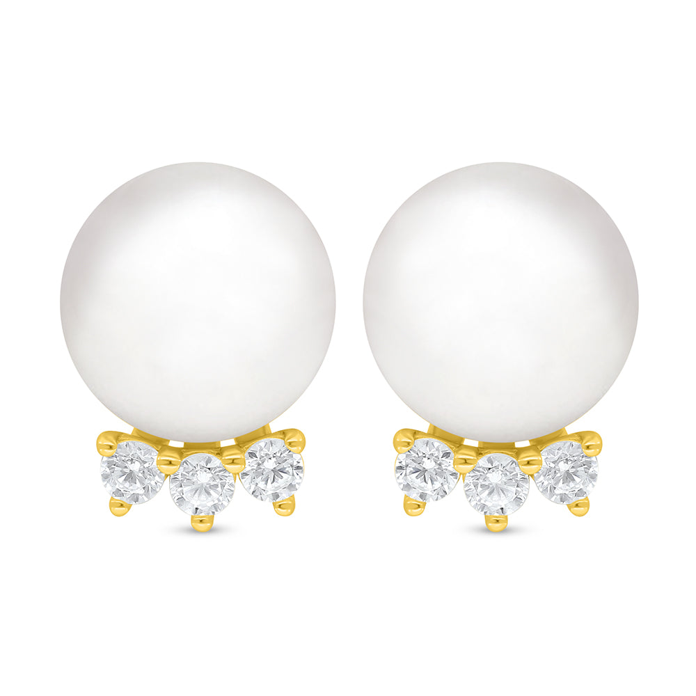 Sterling Silver 925 Earring Golden Plated Embedded With Natural White Pearl And White Zircon