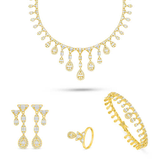 Sterling Silver 925 SET Golden Plated Embedded With White Zircon