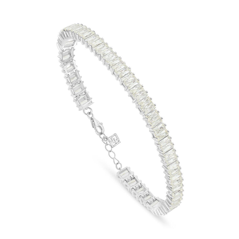 Sterling Silver 925 Bracelet Rhodium Plated Embedded With Diamond Zircon