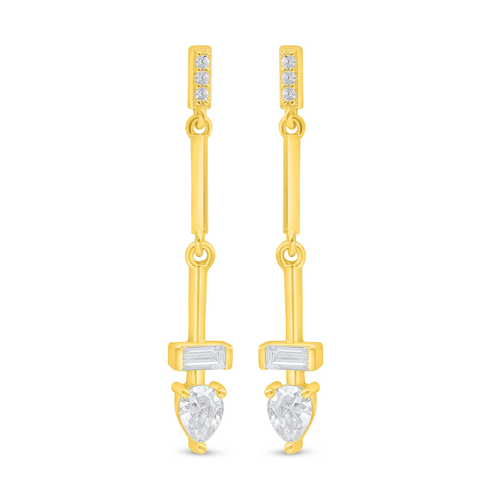Sterling Silver 925 Earring Golden Plated Embedded With White Zircon