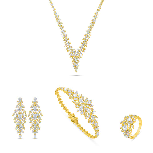 Sterling Silver 925 SET Golden Plated Embedded With White Zircon