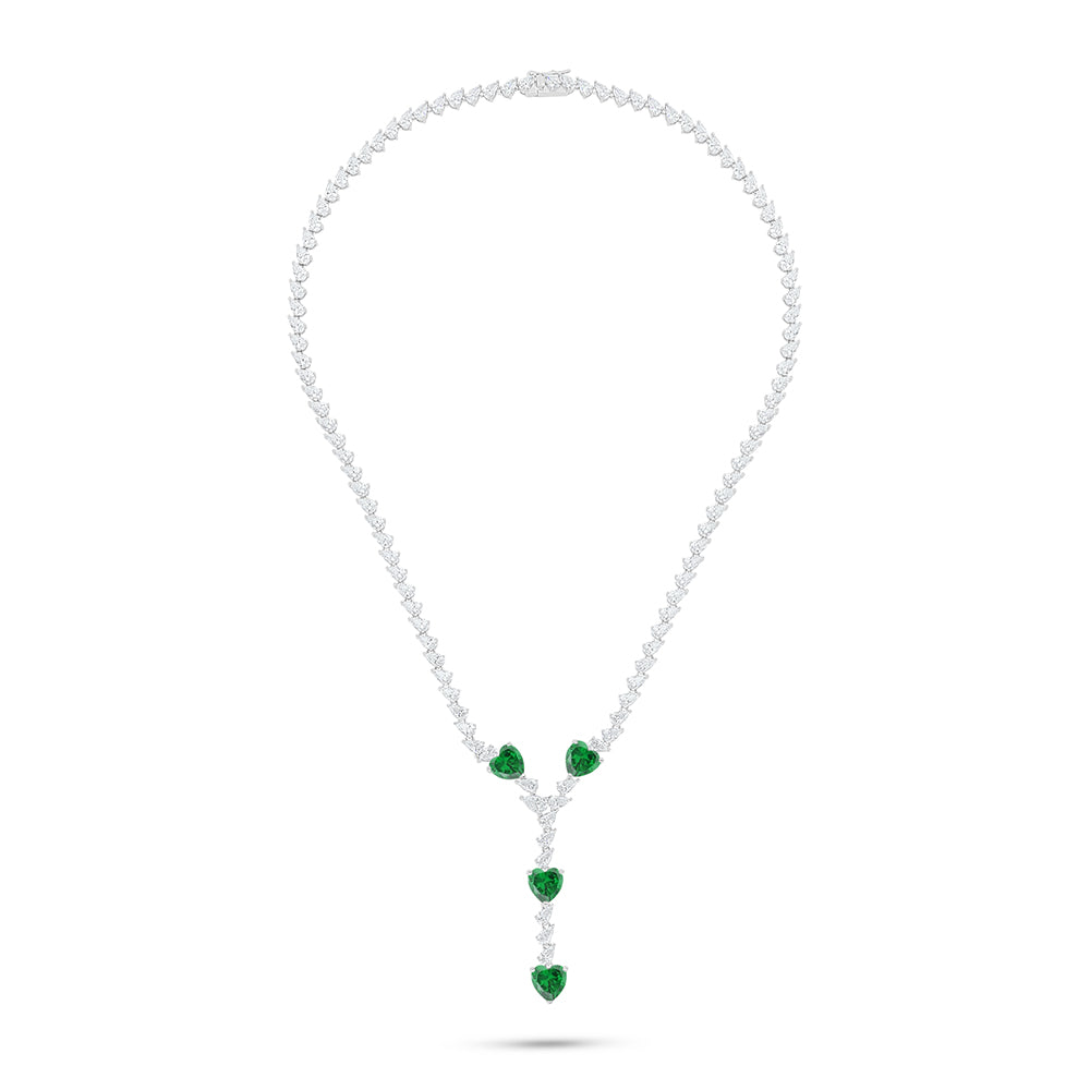 طقم من الفضة الخالصة عيار 925 مطلي روديوم مرصع احجار زركون زمردي و فص ابيض