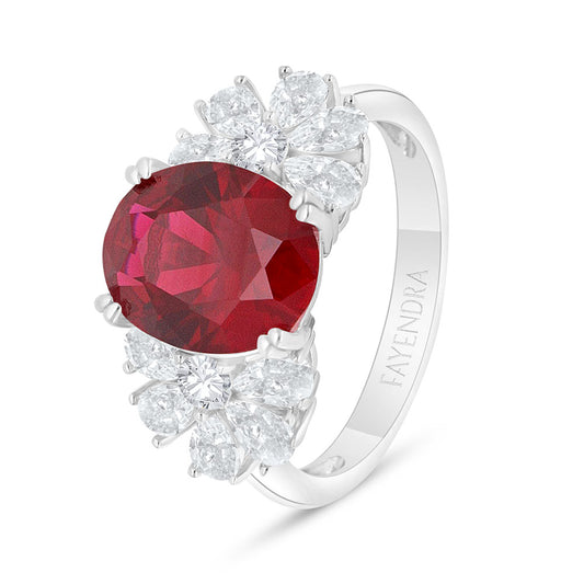 خاتم من الفضة الخالصة عيار 925 مطلي روديوم مرصع ياقوت كروندوم و فص ابيض