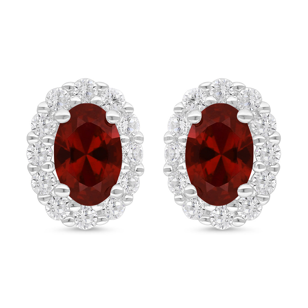 Sterling Silver 925 Earring Rhodium Plated Embedded With Ruby Corundum And White Zircon