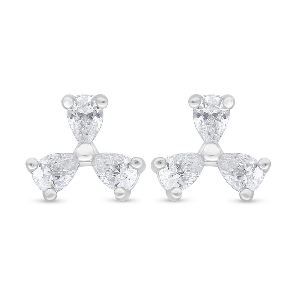Sterling Silver 925 Earring Rhodium Plated Embedded With White Zircon