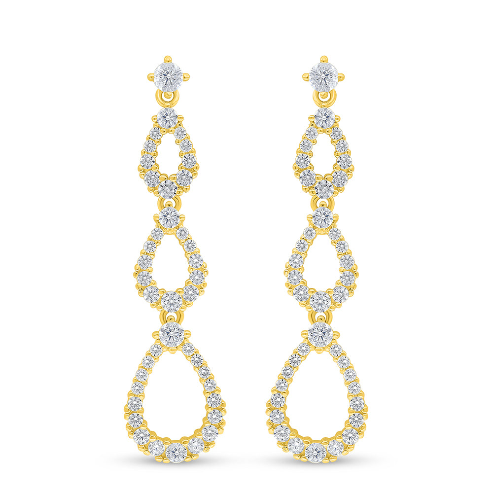 Sterling Silver 925 Earring Golden Plated Embedded With White Zircon