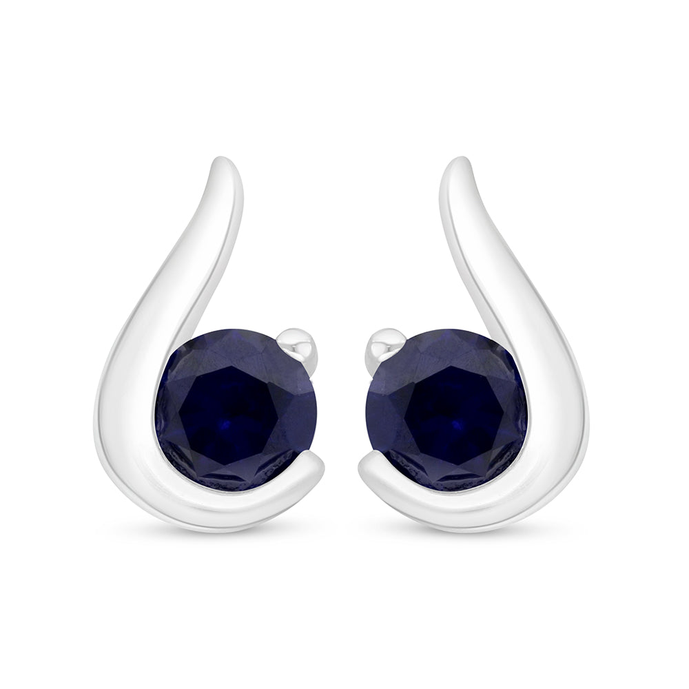 Sterling Silver 925 Earring Rhodium Plated Embedded With Sapphire Corundum
