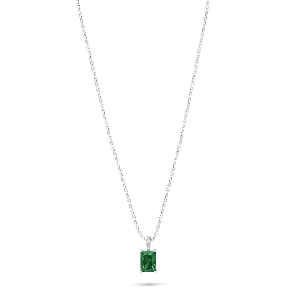 Sterling Silver 925 Necklace Rhodium Plated Embedded With Emerald Zircon And White Zircon