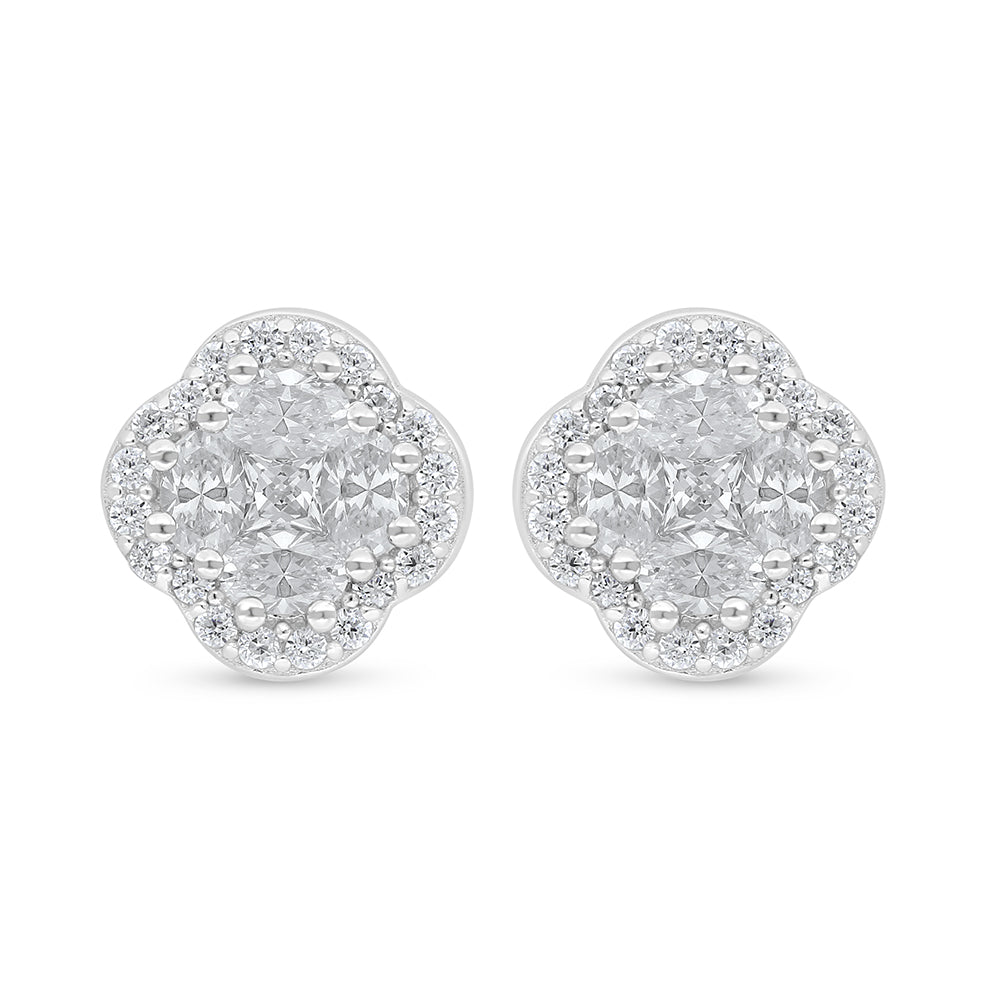 Sterling Silver 925 Earring Rhodium Plated Embedded With White Zircon