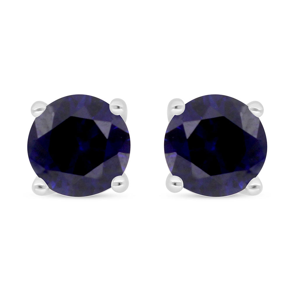 Sterling Silver 925 Earring Rhodium Plated Embedded With Sapphire Corundum