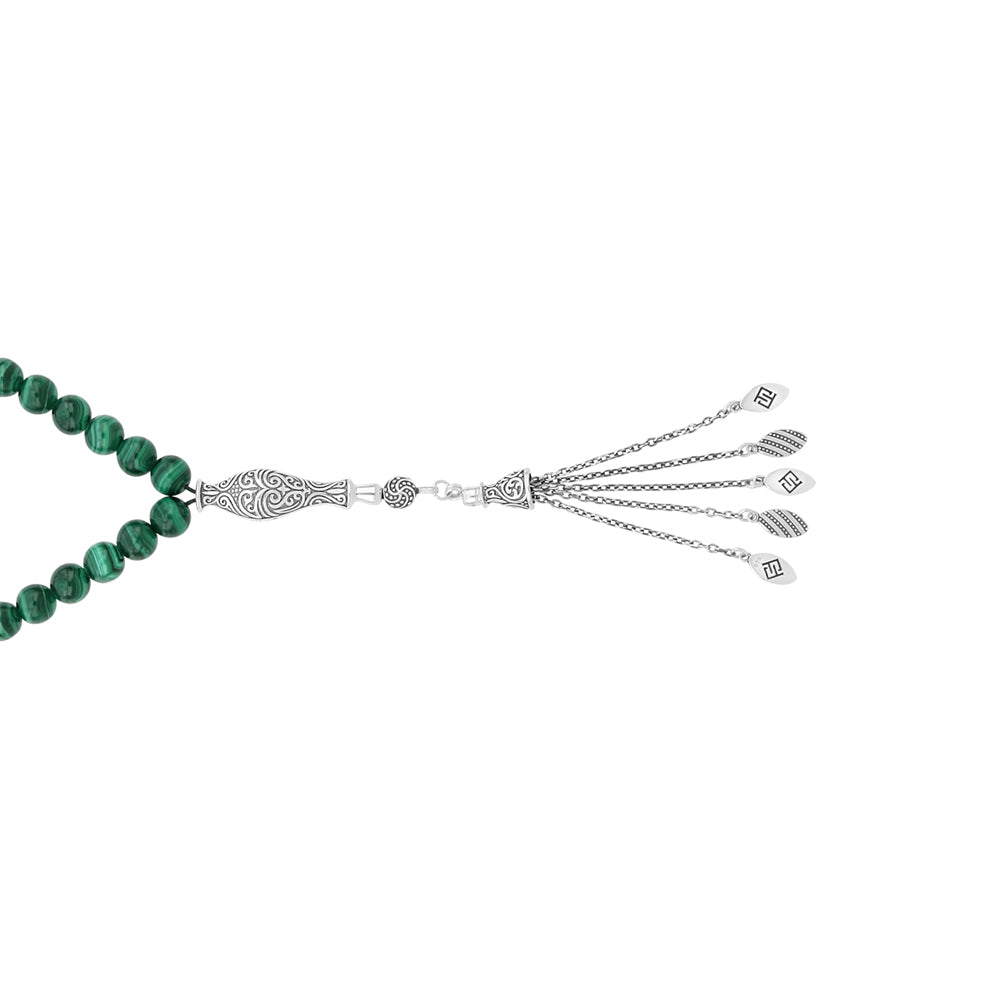 Rosary 45 Sterling Silver 925 Set Oxidized Embedded With Malachite Bead 08 ML LOGO