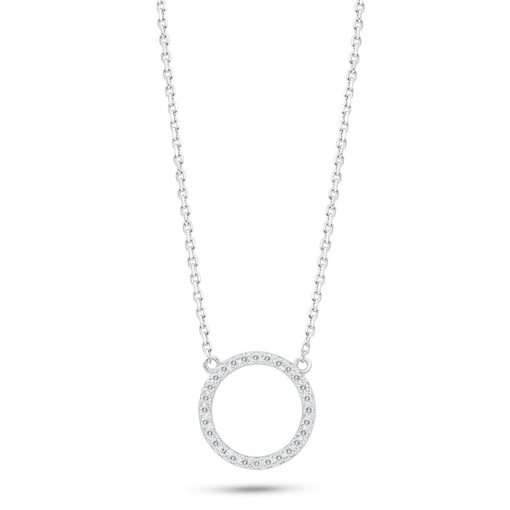 Sterling Silver 925 Necklace Rhodium Plated Embedded With White Zircon
