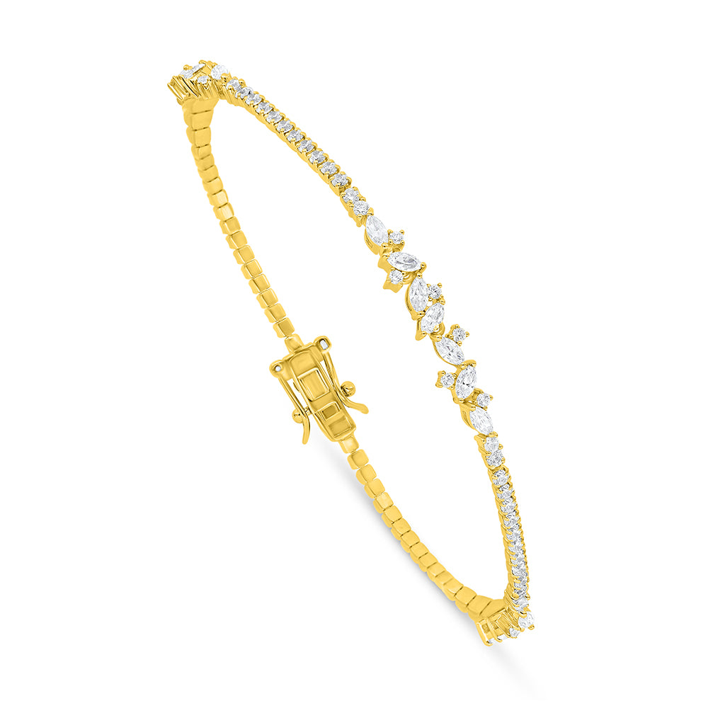 Sterling Silver 925 Bracelet Golden Plated Embedded With White Zircon