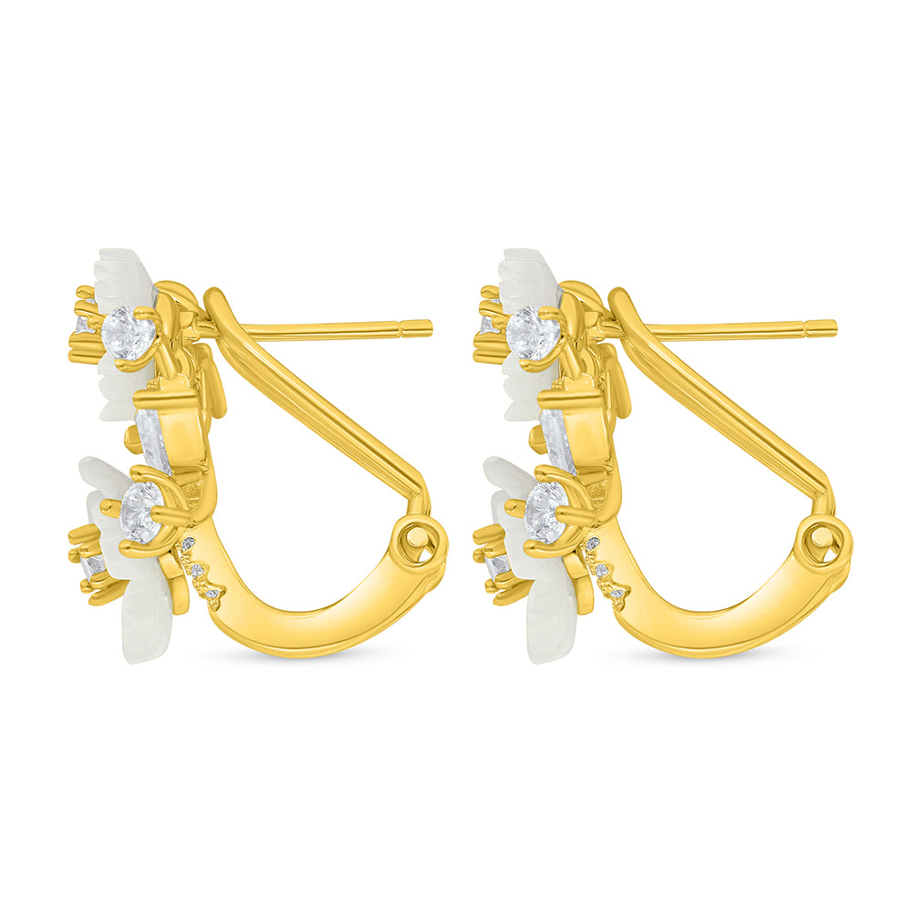 Sterling Silver 925 Earring Golden Plated Embedded With White Shell And White Zircon