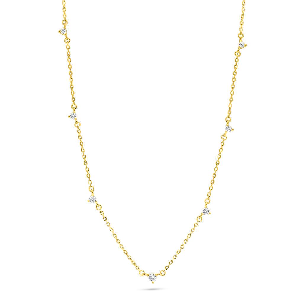 عقد من الفضة الخالصة عيار 925 مطلي ذهبي مرصع فص ابيض