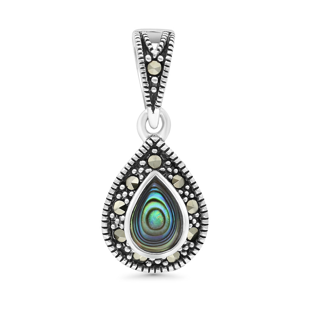 Sterling Silver 925 Pendant Embedded With Natural Blue Shell And Marcasite Stones