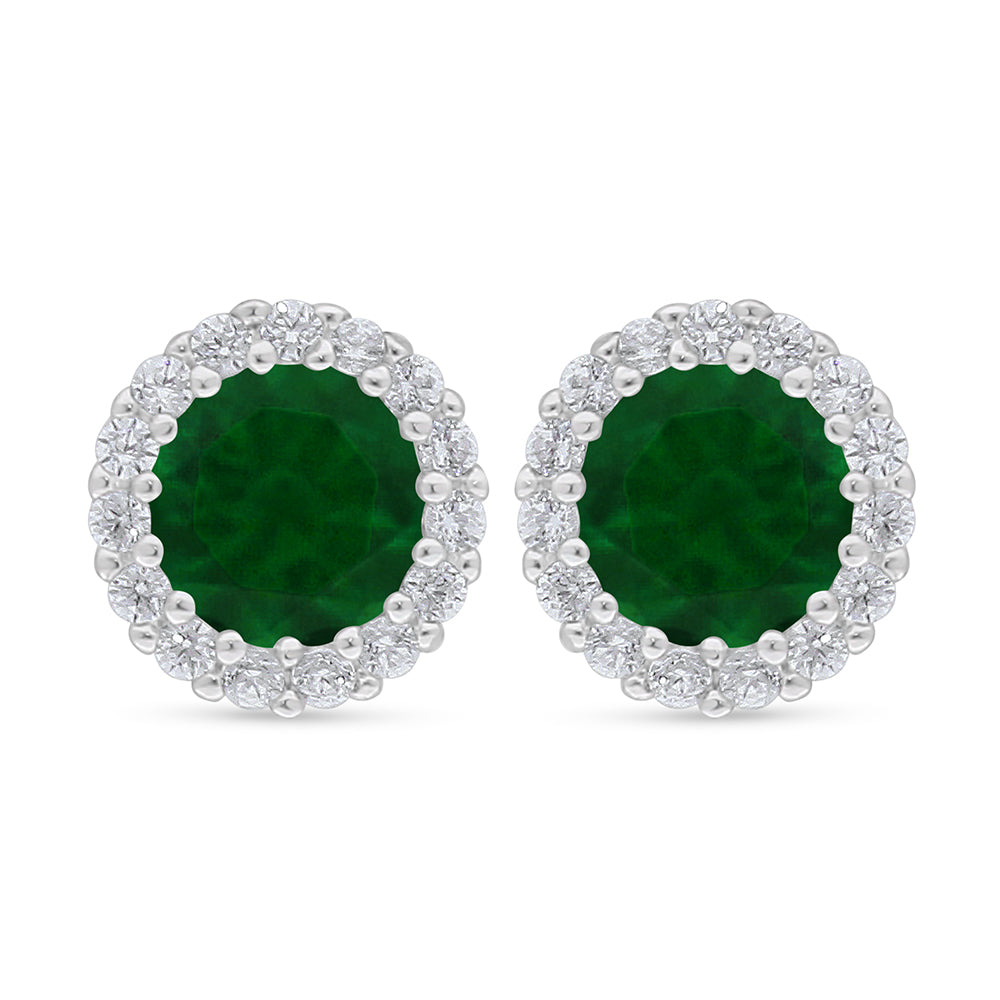Sterling Silver 925 Earring Rhodium Plated Embedded With Emerald Zircon And White Zircon
