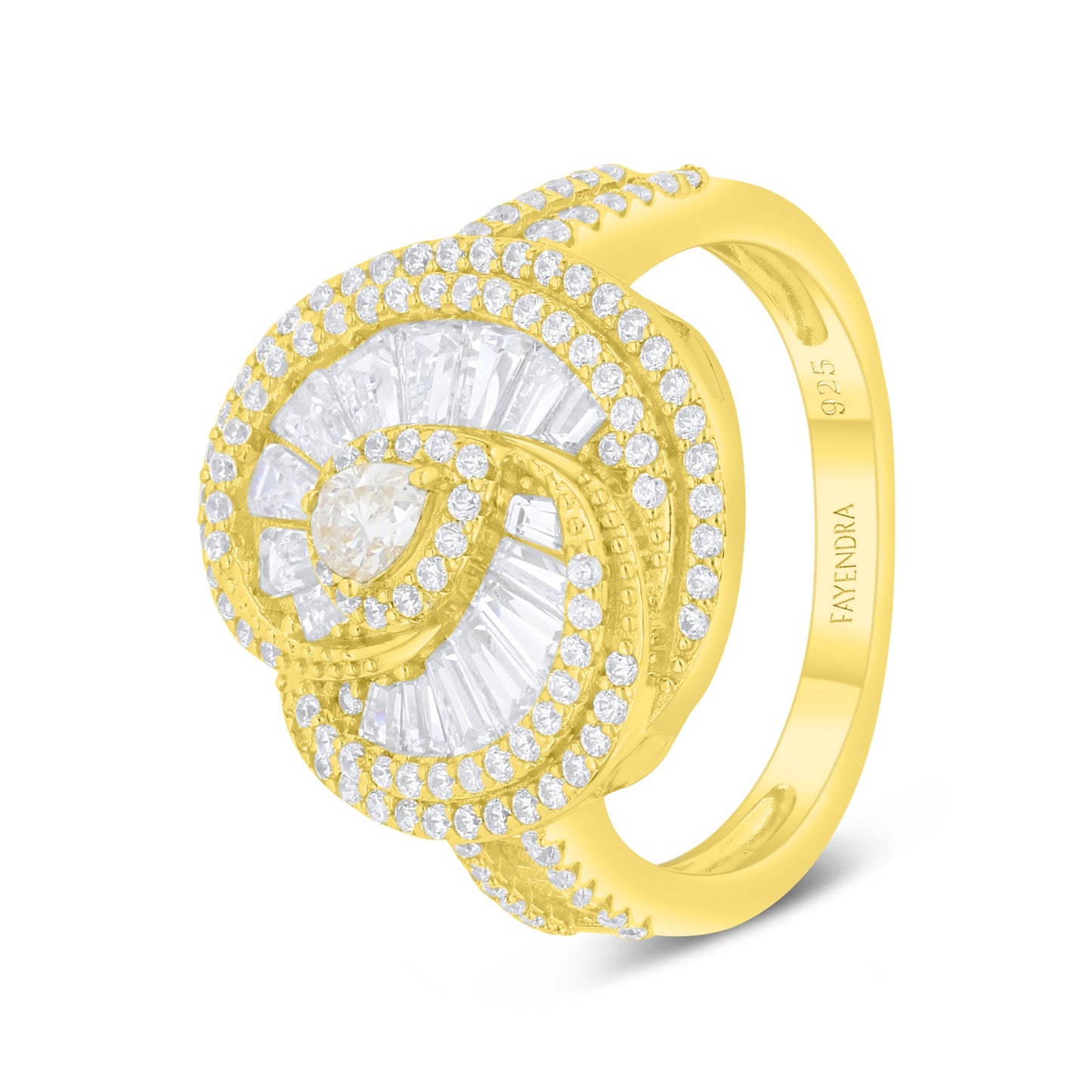 خاتم من الفضة الخالصة عيار 925 مطلي ذهبي مرصع فص ابيض