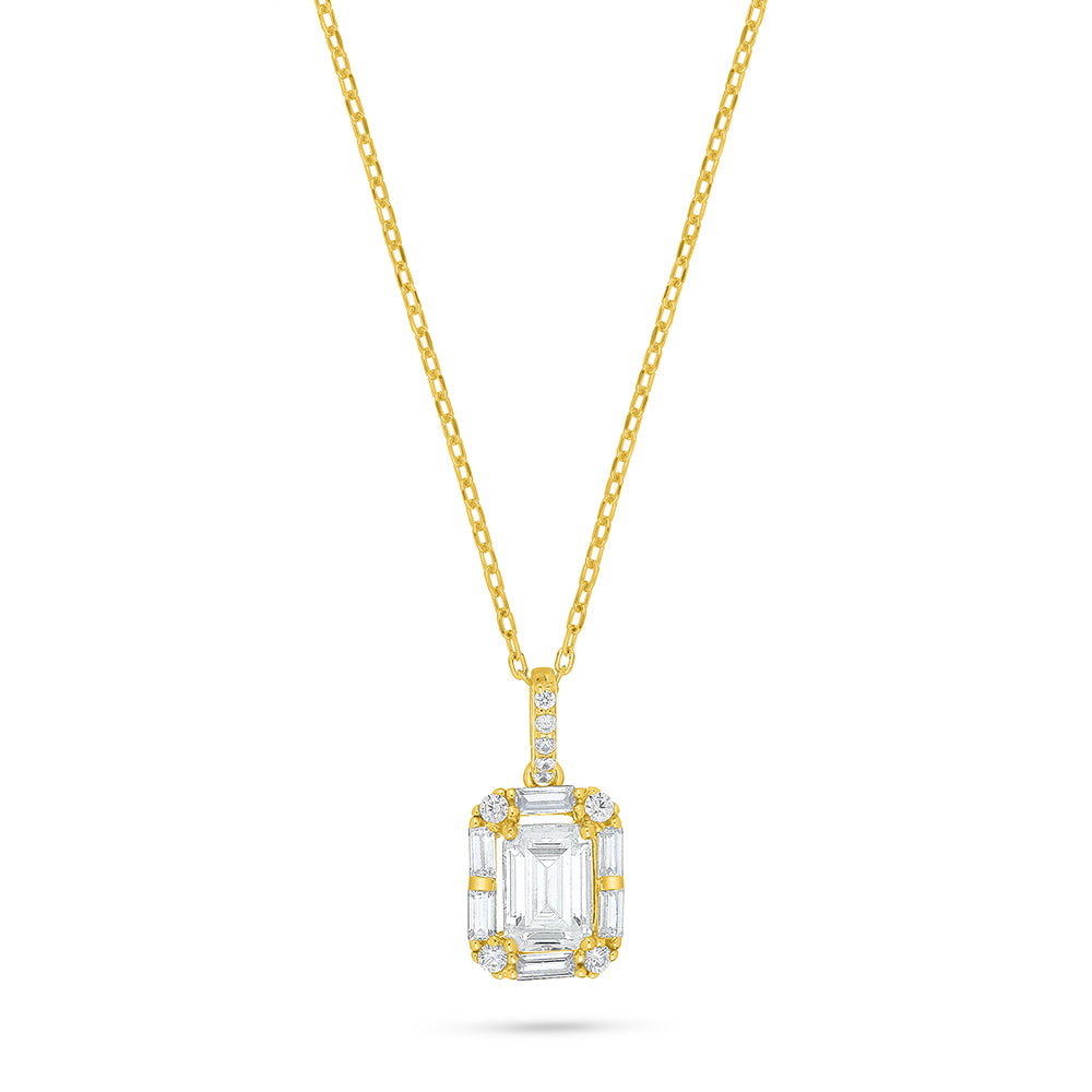 Sterling Silver 925 Necklace Golden Plated Embedded With White Zircon